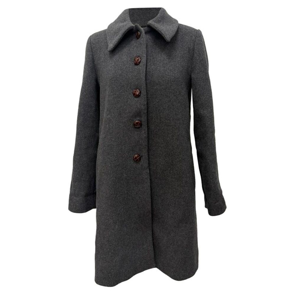 Ganni Collared Trench Coat in Grey Wool